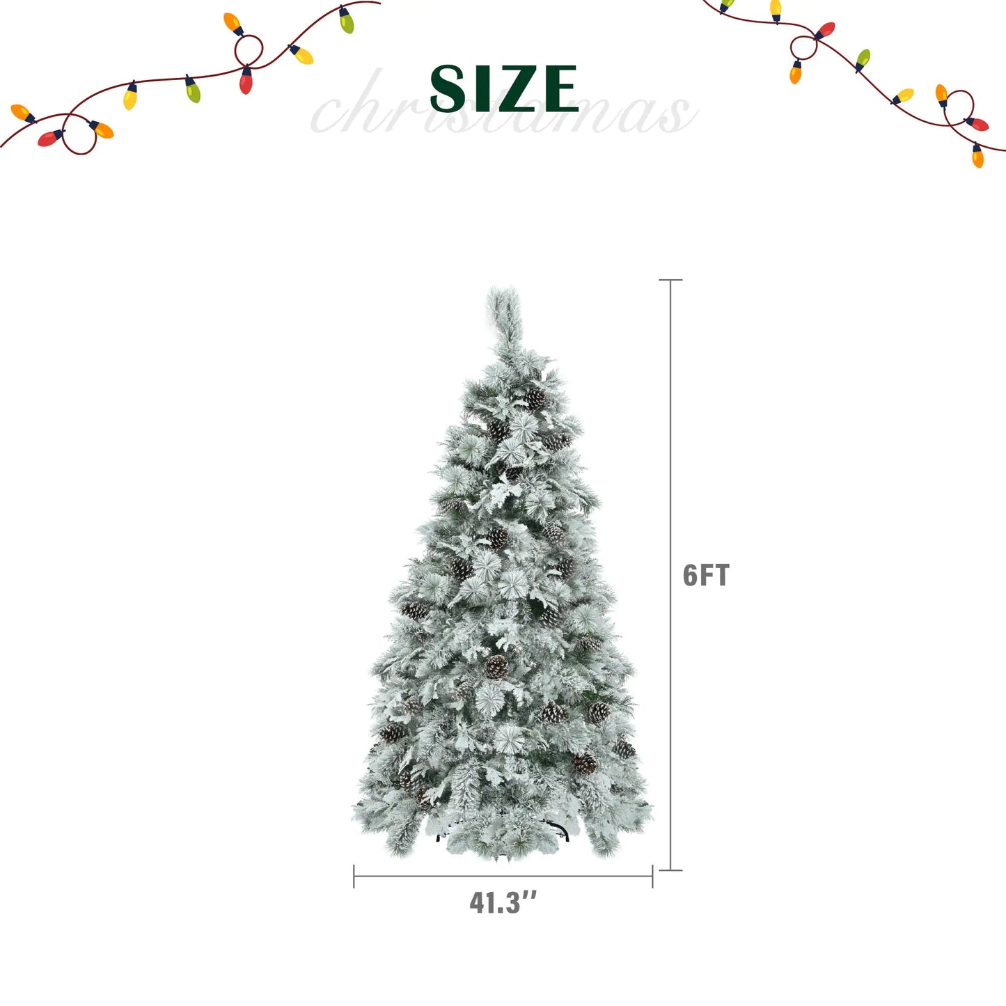 6 Feet Spruce Snow Covered Christmas Tree With Pre-installed Lights
