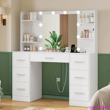 Large Vanity Desk with LED Lighted Mirror & Power Outlet