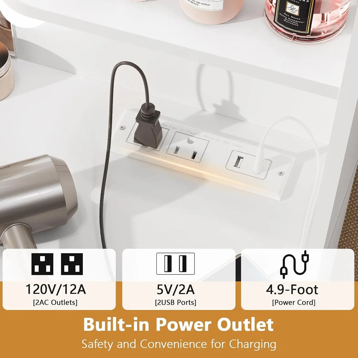 Large Vanity Desk with LED Lighted Mirror & Power Outlet